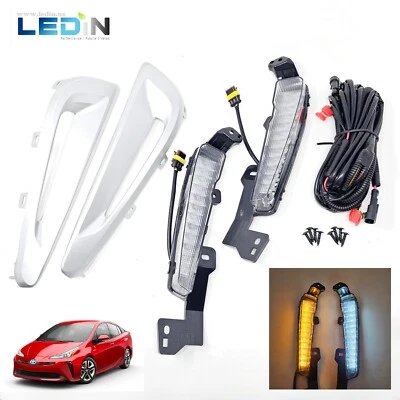 LED Running Light DRL For 2019-2022 Toyota Prius Silver Bezel Wire Amber Signal - Image 1 of 4