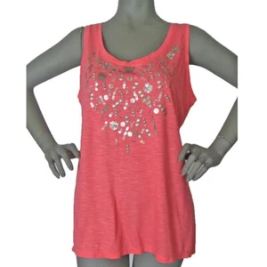 T-shirt smanicata Alfani rosa corallo taglia: L con perline metalliche rayon/cotone nuova senza etichette - Foto 1 di 9