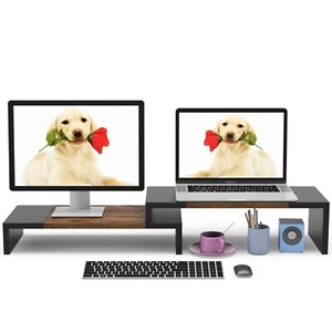 Dual Monitor Stand Riser Adjustable Length Desktop Organizer for Laptop PC - Picture 1 of 6