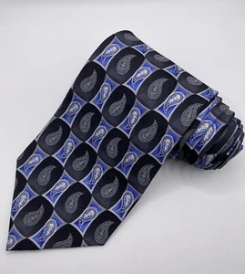Carlo Palazzi handgefertigte Herrenkrawatte 100 % Seide marineblau/schwarz Paisley 59” 4” - Bild 1 von 7