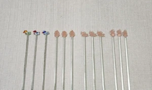 VINTAGE BLOWN GLASS SWIZZLE STICKS STIR STICKS PINK ELEPHANTS AND COLORFUL DUCKS - Picture 1 of 13
