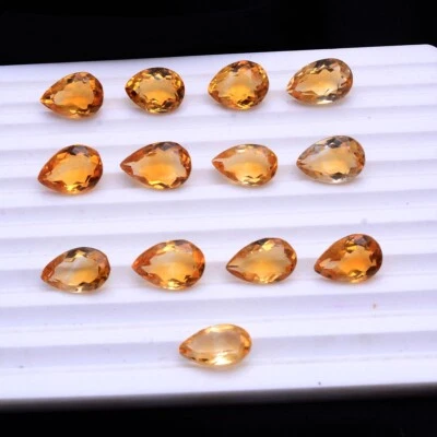 VVS 13 Pcs Natural Golden Yellow Citrine 11mm-13mm Pear Cut Loose Gemstones Lot - Image 1 of 4