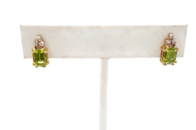 14k Yellow Gold Peridot Diamond Earrings - Image 1 of 4