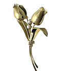 Wells Rosebud Tulip Brooch Pin Gold Filled Vintage Faux Pearl Women's Retro Chic