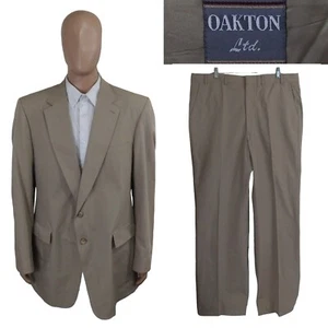 Oakton Two Piece Khaki Solid Beige Cotton Blend Suit 48XT Flat Front Pants 40X33 - Picture 1 of 15