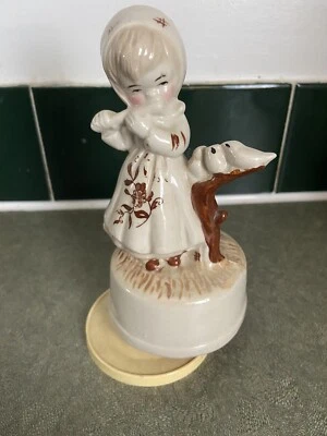 Musical Figurine Girl with Flute Birds Spins Plays Vintage  - Image 1 of 3