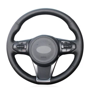 Black Artificial Leather Hand-stitched Car Steering Wheel Cover for Kia Sorento - Picture 1 of 14