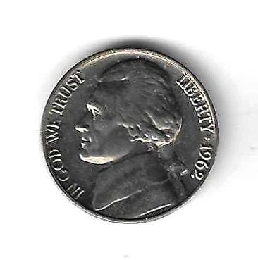 1962 P JEFFERSON NICKEL - CHOICE GEM BU - STOCK PHOTO - Image 1 of 2