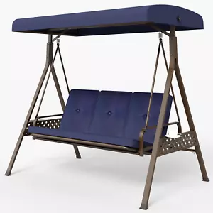 3-Seat Porch Patio Swing Outdoor Metal Steel Chair Adjustable Canopy Cushions - Picture 1 of 11