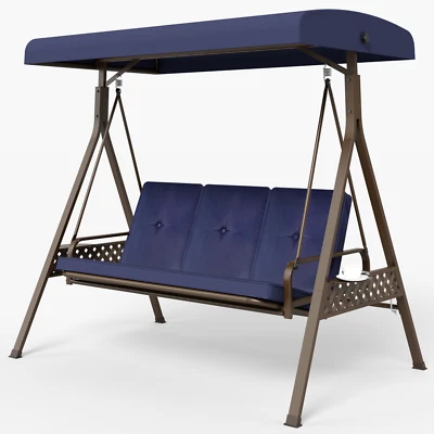 Cojines ajustables con dosel para silla de acero de metal exterior columpio patio porche de 3 asientos Foto 1 de 4