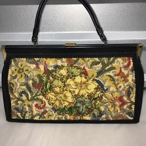 Caron of Houston Original Purse Handbag Hand BeadedFloral Sequins 1950’s Black - Picture 1 of 17