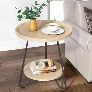 Tribesigns Holz runder Beistelltisch, 2-stufiges Sofa Seitensofa kleiner Akzent Couchtisch - Bild 1 von 12