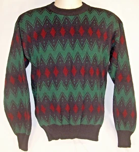 Claybrooke Sweater Mens Medium Pullover Navy Green Red Diamond Stripe Italy - Picture 1 of 5