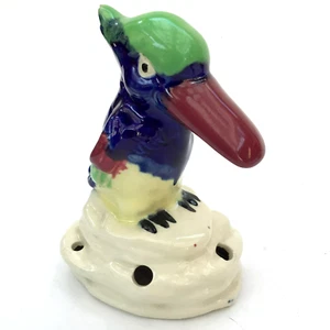 Statuina uccellino ceramica vaso rana fiori pellicani colorati vintage - Foto 1 di 9