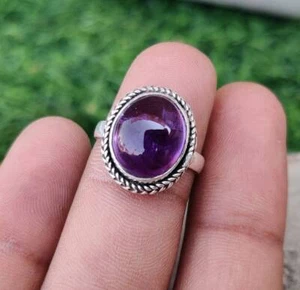 Ovaler Amethyst Ring Naturstein Ring 925 Sterling Silber Ehering Designer - Bild 1 von 5