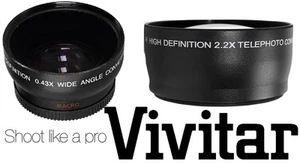2-Pc Kit HD Wide Angle & 2.2x Telephoto Lens Set For Canon Vixia HF M41 - Picture 1 of 9
