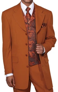 New Mens' 4 Button Fashion Suit (+pants) With Vest+Tie+Hanky Rust Color #6903 - Picture 1 of 5