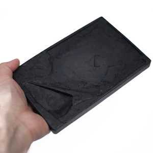 VTG Chinese InkStone 7"x4.5" Rectangular Calligraphy Black 2-Well Dragon Carving - Picture 1 of 11