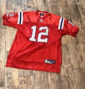 Maglia alternativa rossa vintage Reebok On Field #12 Tom Brady taglia 52 patriota Inghilterra - Foto 1 di 10