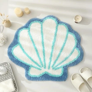 Seashells Bathroom Rug White Bathroom Rugs Ocean Decor Shell Bath Mat Gifts C... - Picture 1 of 9
