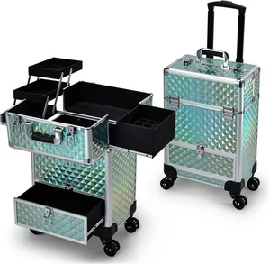 Hododou Blau Rollbarer Schminkkoffer mit Schublade Reisetrolley Watery  - Bild 1 von 7