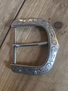 VTG Silver Tone Unisex Belt Buckle Western Country Cowboy Style Etched Horseshoe - Picture 1 of 5