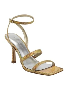 MARC FISHER Womens Gold Deric Square Toe Kitten Heel Heeled Sandal 7 M - Picture 1 of 11