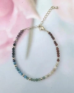 Armband Kristall Perlen 3mm 18-22 cm, handgefertigt, mehrfarbig gold Neu/ TS402 - Bild 1 von 2