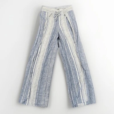 Pantalones Coastal de Lino Pierna Dividida Express Mujer XS Azul Blanco Rayas Playa Relajado Foto 1 de 4