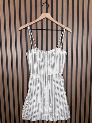 Mini Vestido Kimchi Azul 6/S Mujer Blanco Azul Rayas Botón Calado Mezcla de Lino Foto 1 de 4