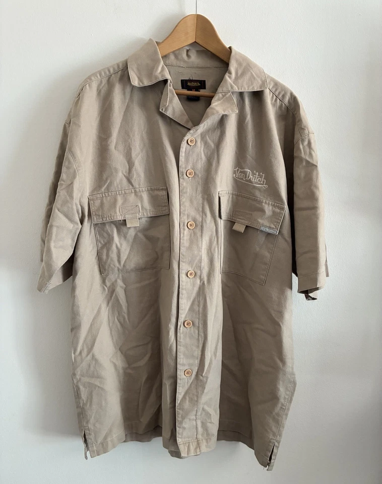 Camisa De Colección Y2K Von Dutch Safari Hombres M (se ajusta como XL) Mezcla Bolsillos de Carga Logo Foto 1 de 4