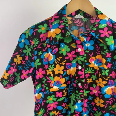 Винтажный 60-х/70-х годов Radlee боди Snap промежности цветок питания цветочный диско хиппи нейлона - Изображение 1 из 4