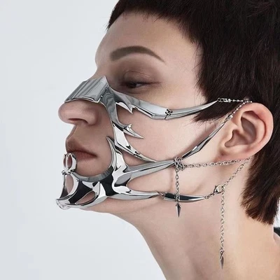 Halloween Punk Alien Decent Nose Mechanical Mask Chin Gothic Metal Face Cosplay, - Image 1 of 4