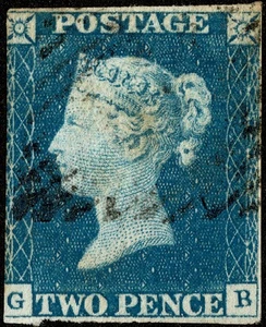 GB QV SG5 1840 2d Placa AZUL 1 (GB) 1844 barrado cancelar. Perfil transparente - Imagen 1 de 2