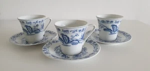 Antique Blue & White Hand Painted Porcelain Set of 3 Tea cups & Saucers . - Picture 1 of 10