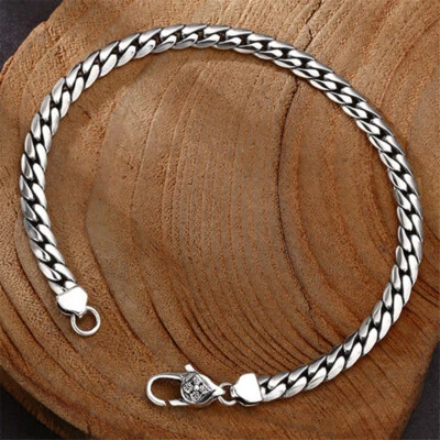 Pure 925 Sterling Silver Chain 5mm Vajra Curb Link Bracelet 12-13g 7.9inch - Image 1 of 4