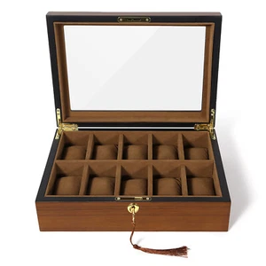 Caja de reloj organizadora de joyas de madera para 10 ranuras vitrina con tapa transparente regalo - Imagen 1 de 12