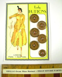 6 Fancy Buttons Copper Edge + Coral Enamel 3/4" Rounds Vintage metal w insets - Picture 1 of 13