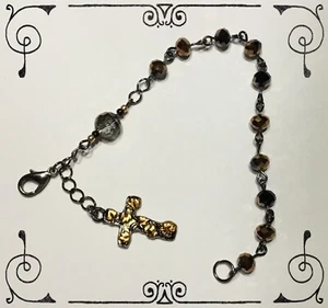Handcrafted Boy’s Rosary Bracelet Gunmetal Antique Gold Faceted Beads - Picture 1 of 4