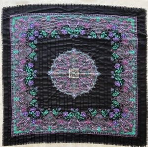 Women's Scarf Lightweight Black, Purple, Pink & Green 30 3/4" x 30"  (J548) - Picture 1 of 6