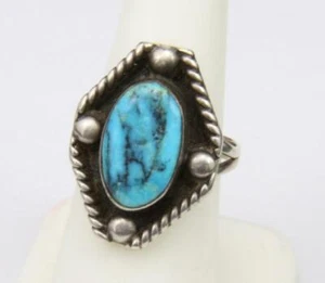 Vintage Blue Turquoise Platform Sterling Silver Ring Navajo Native American Sz 7 - Picture 1 of 7