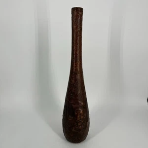 Vintage Embossed Leather Wrapped Tall Wine Bottle Spanish - Picture 1 of 14