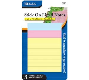 BAZIC linierte Notizen zum Aufkleben 3 x 3 Zoll, (76 x 76 mm) Pastellfarben Notizstift - Bild 1 von 1