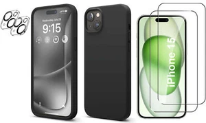 Coque Silicone Noir + Verres Trempes et Protections Camera Arriere X2 Pour iPhon - Photo 1 sur 4