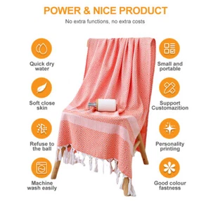 Turkish Beach Towel Oversized, Bath Pool Travel Spa Towels, Sand Free Quick Dry - Picture 1 of 36