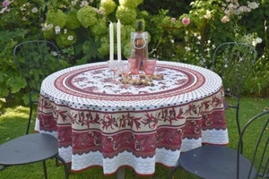 Tischdecke bügelfrei rund 180 cm creme rot Olivenmotiv aus Frankreich Provence - Picture 1 of 6