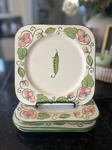 Williams Sonoma Grande Cuisine SWEET PEA POD FLORAL Salad Plates ~Set of 4 - Picture 1 of 3