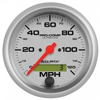 AutoMeter 4487 3-3/8 in. Speedometer, 0-120 MPH, Electric, Ultra Lite, Silver - Image 1 of 1