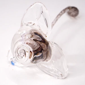 Art Glass Long Stem Clear Rose Flower 12" 3 Petal, Hand Blown Swirls - Picture 1 of 11