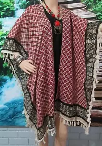 BOHO MAROON BLACK COTTON JACKET KIMONO THROWOVER KAFTAN FITS 10 - 36 - Picture 1 of 6